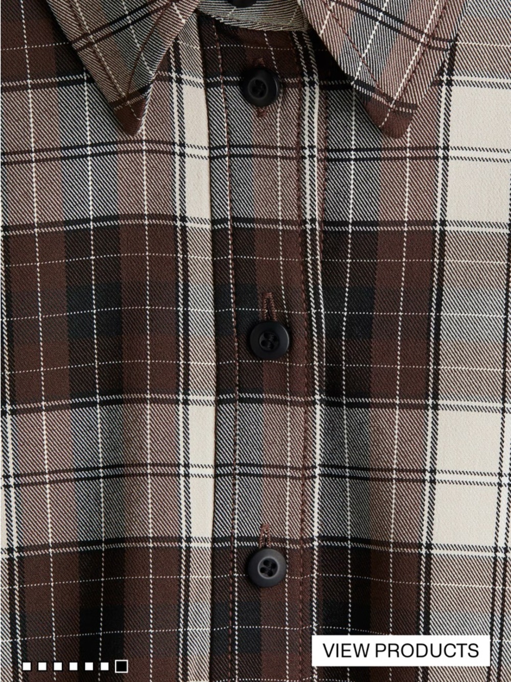 Plaid Brown & Cream Button-Down Shirt — Women's tapered Collared Top - Picture 8 of 12